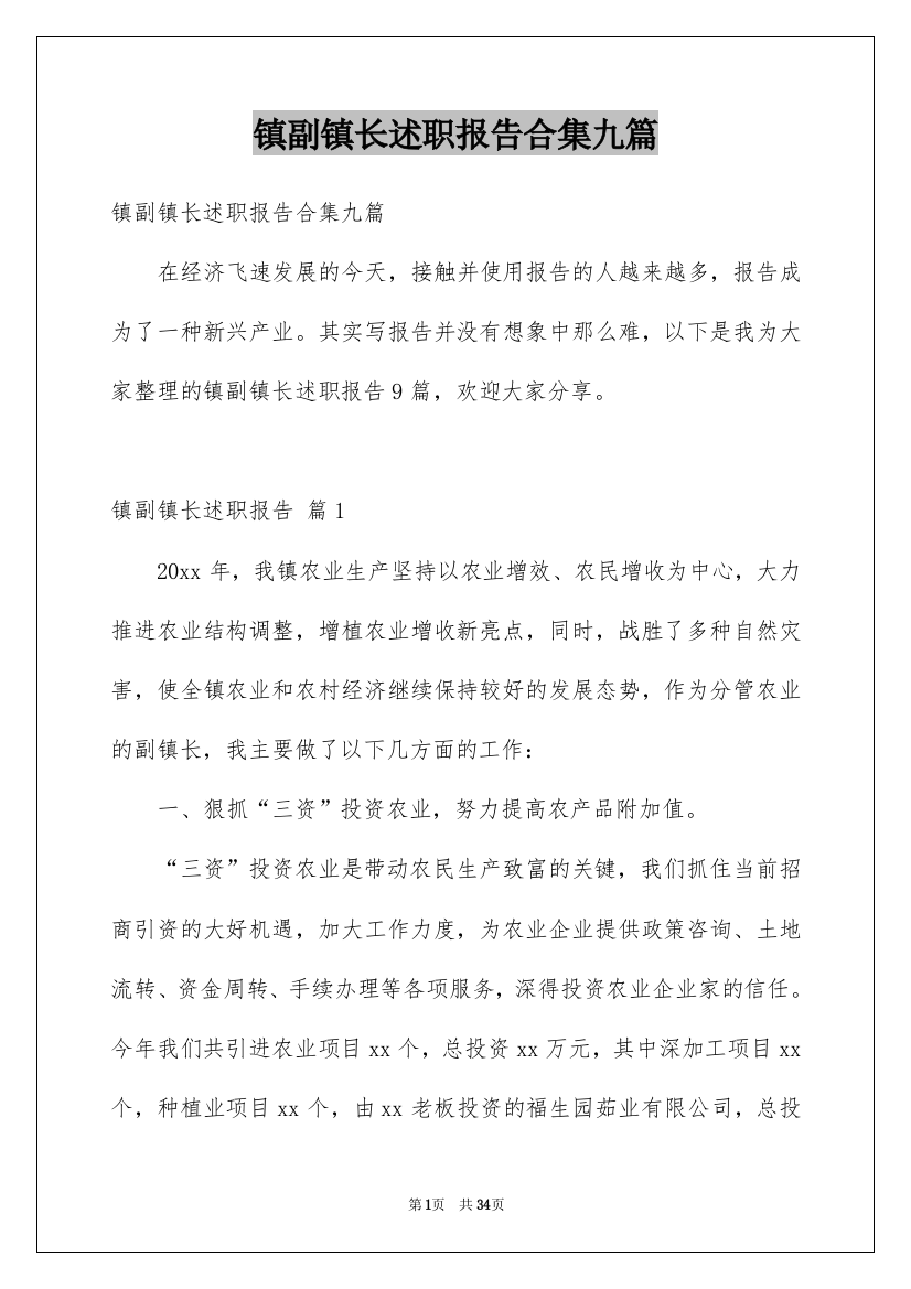 镇副镇长述职报告合集九篇