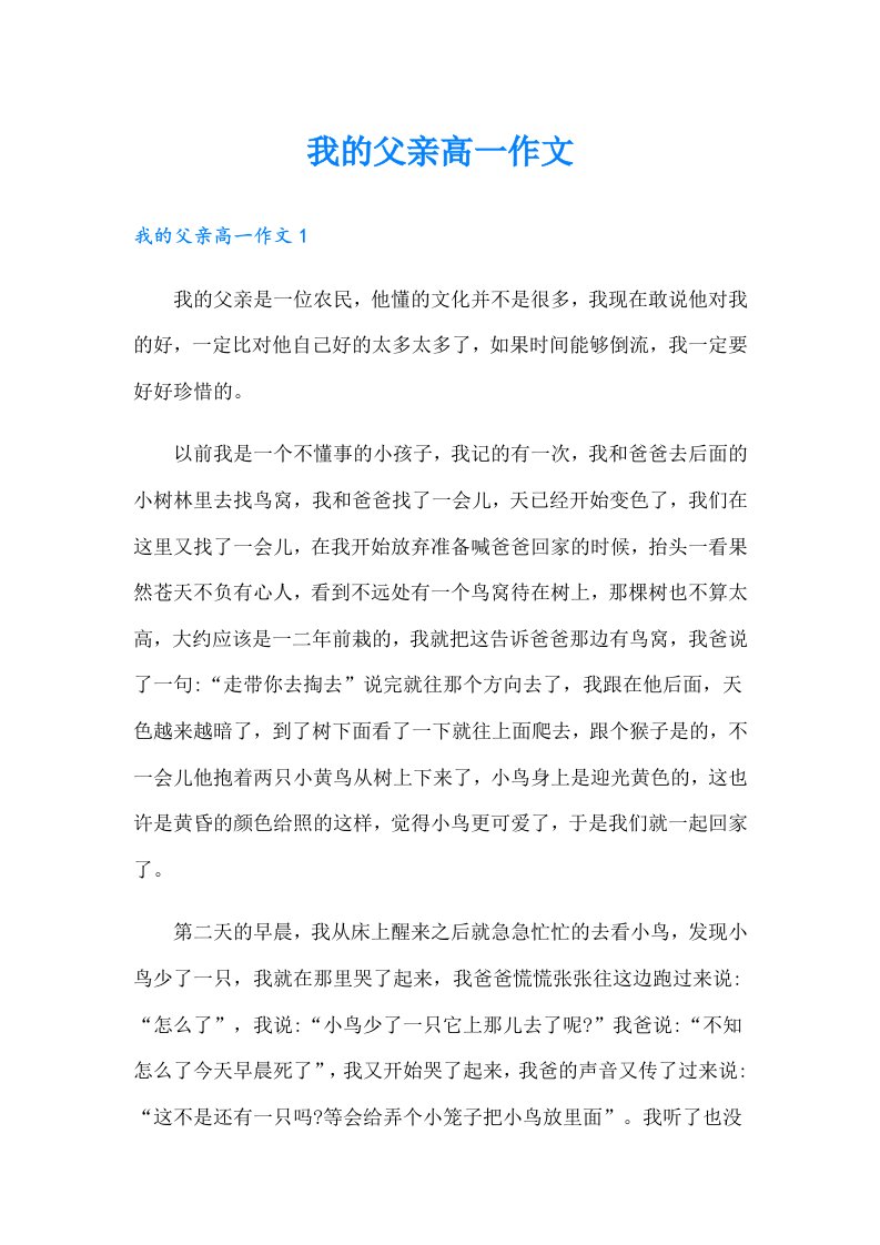 我的父亲高一作文