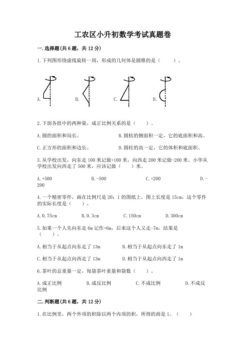 工农区小升初数学考试真题卷完美版