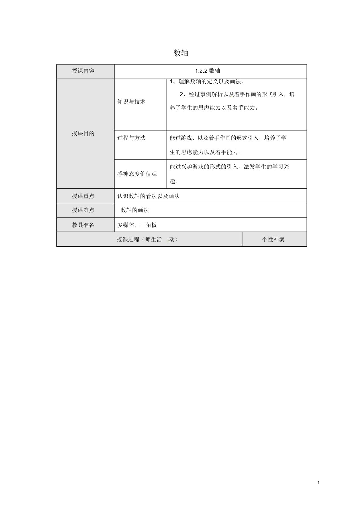 广东诗莞市寮步镇泉塘村七年级数学上册122数轴教案新版新人教版0623153【教案】6340