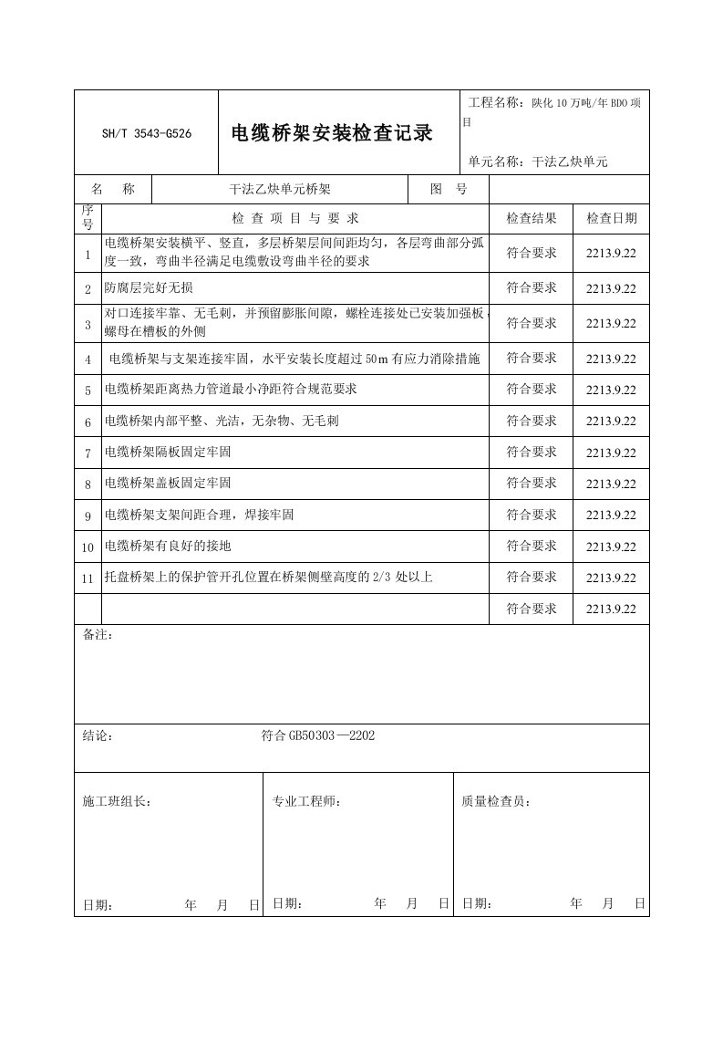 电缆桥架安装记录