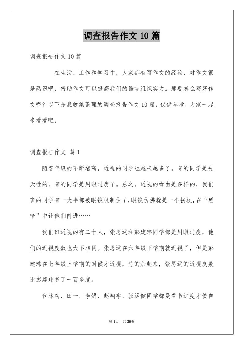 调查报告作文10篇例文