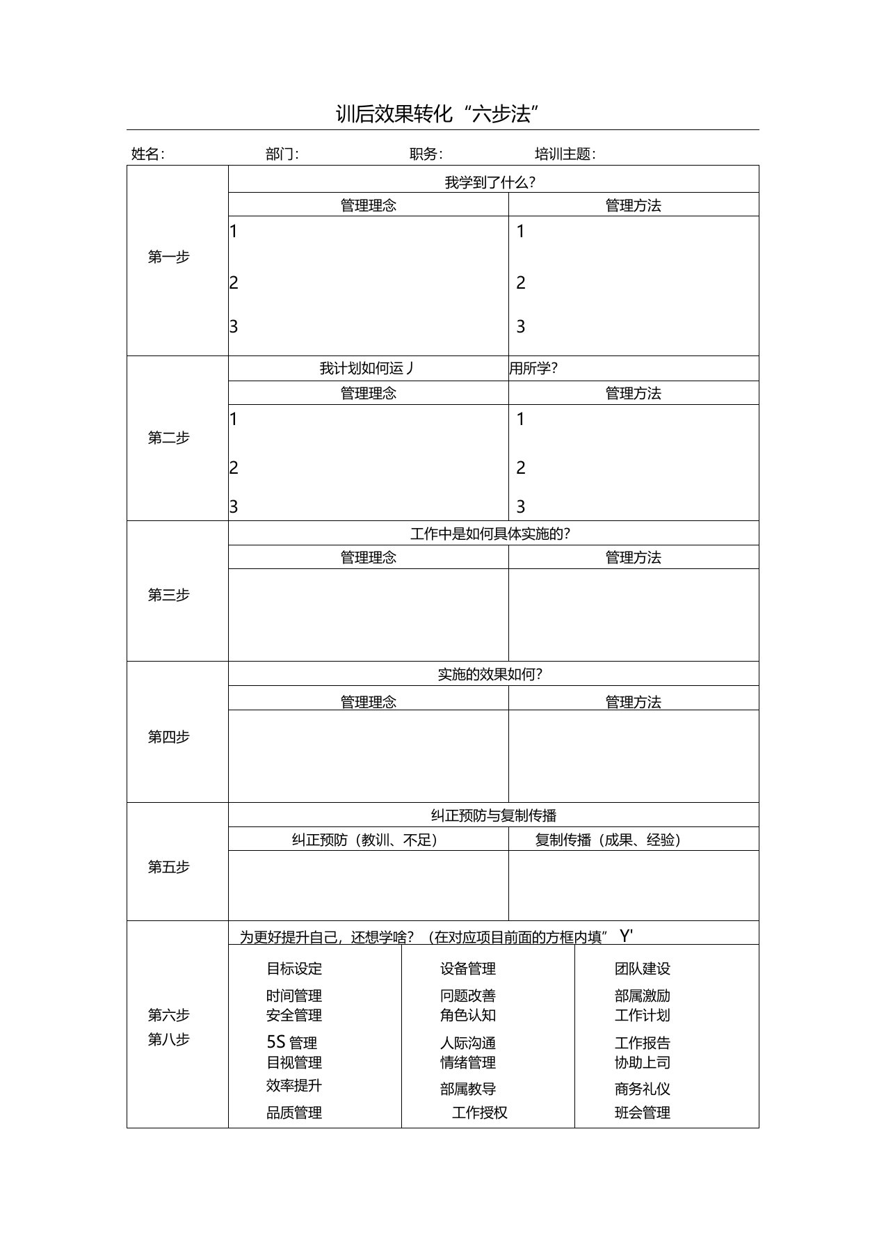 班组长培训训后效果转化六步法