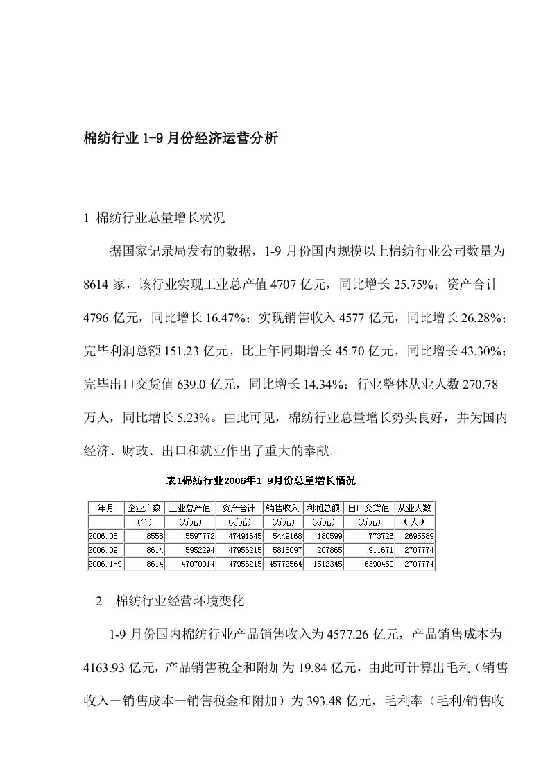 行业经济运行分析报告