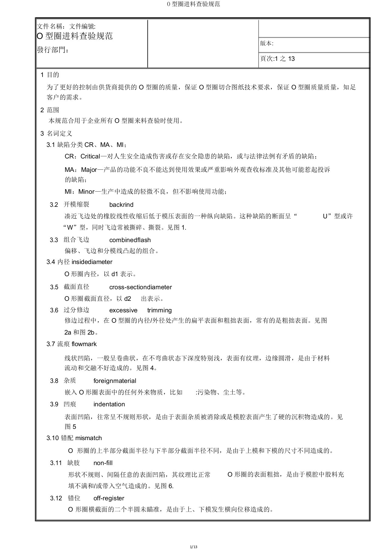 O型圈进料检验规范