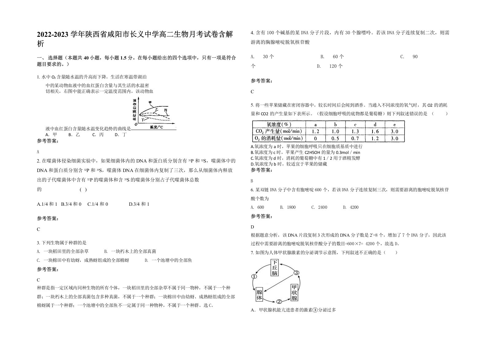 2022-2023学年陕西省咸阳市长义中学高二生物月考试卷含解析