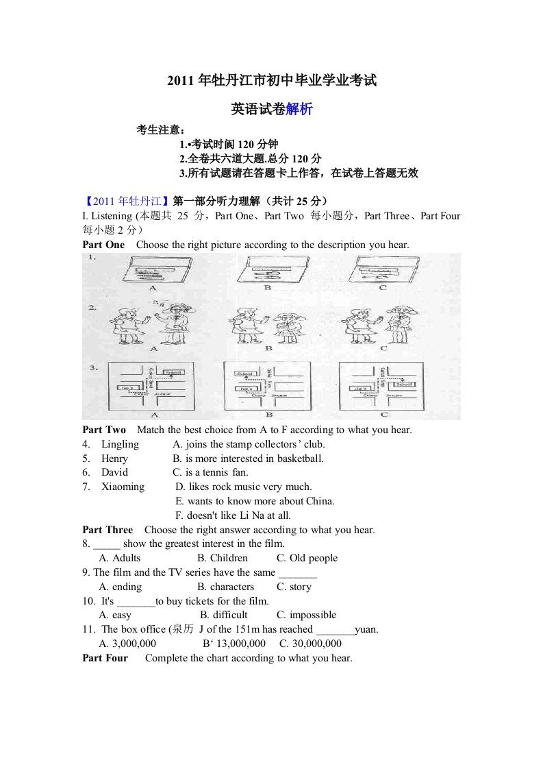 初中毕业学业考试英语试卷(有答案)