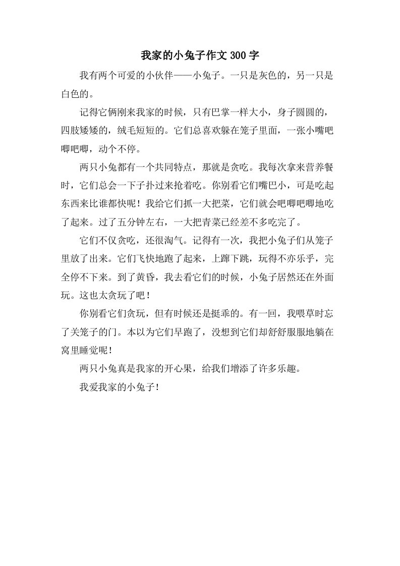 我家的小兔子作文300字