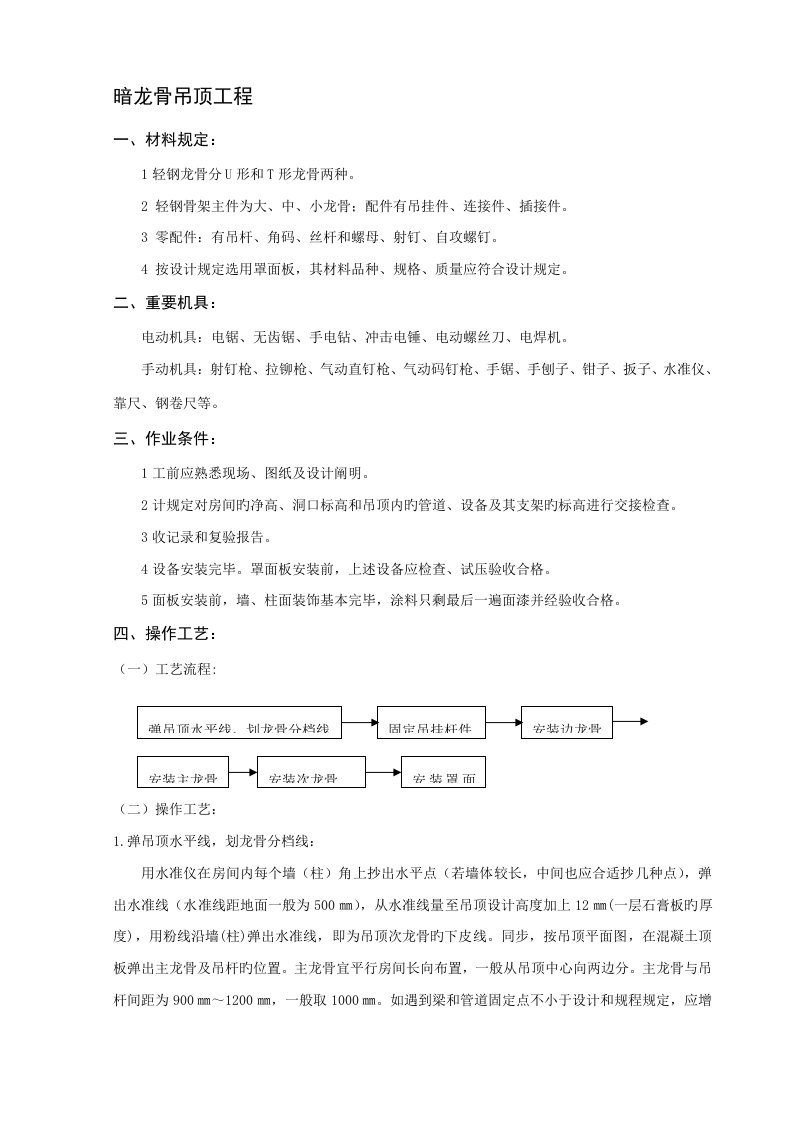 暗龙骨吊顶关键工程重点技术交底