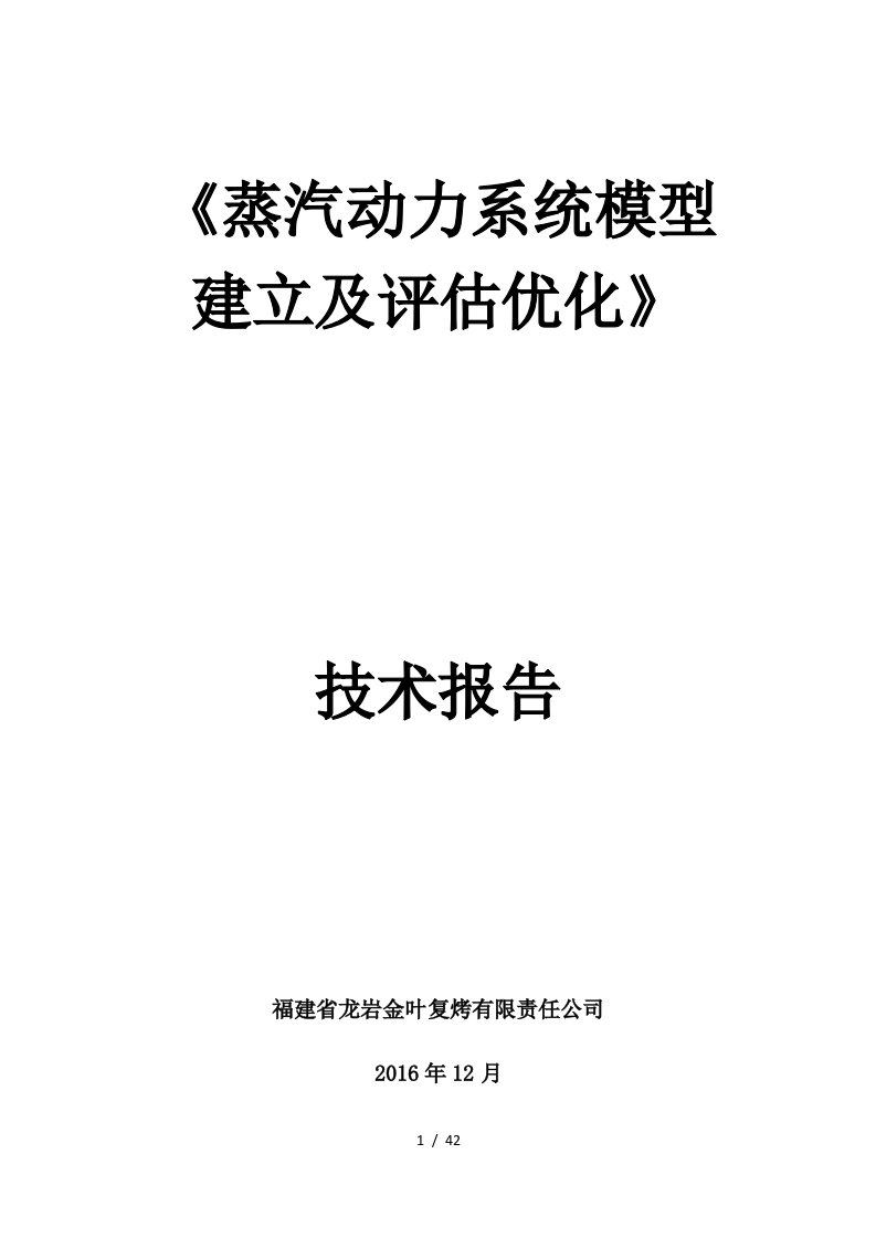 蒸汽动力系统模型建立及评估优化项目技术报告