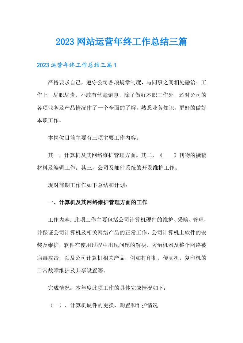 2023网站运营年终工作总结三篇