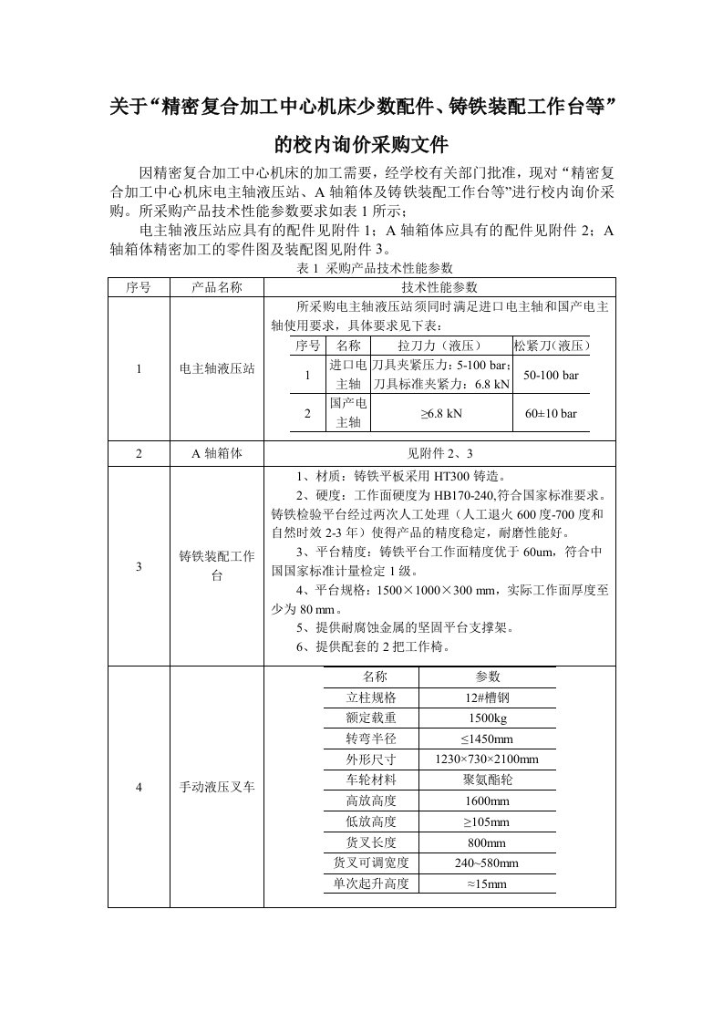 有关精密复合加工中心机床少数配件、铸铁装配工作台等