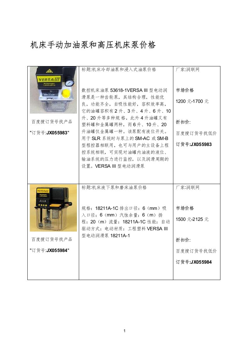 机床手动加油泵和高压机床泵价格