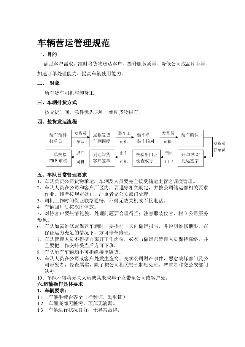 纸箱厂车辆营运管理规范