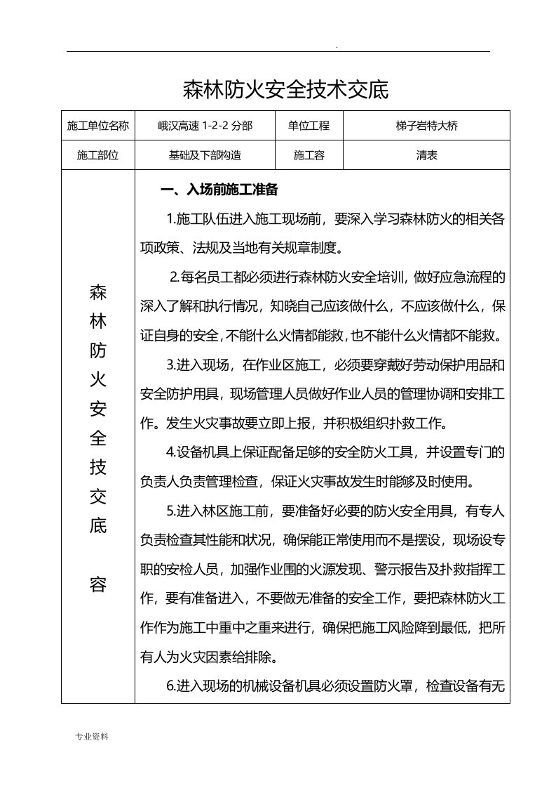 森林防火安全技术交底大全