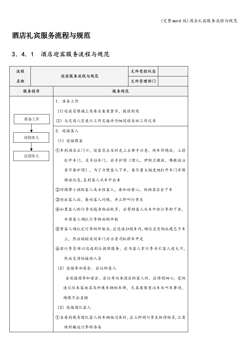 酒店礼宾服务流程与规范