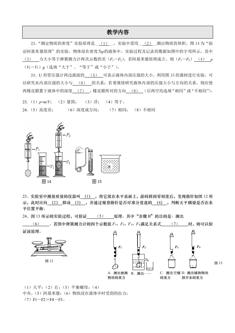 2015寒假初三物理基础实验题(教师版)