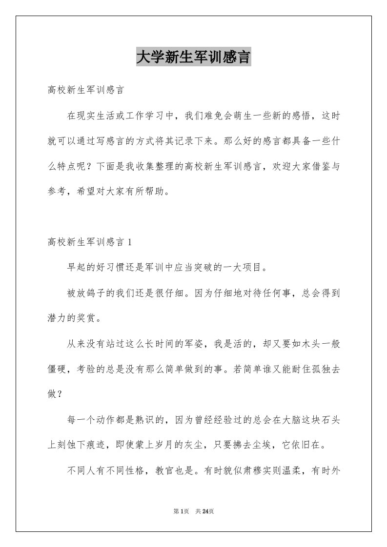 大学新生军训感言例文1