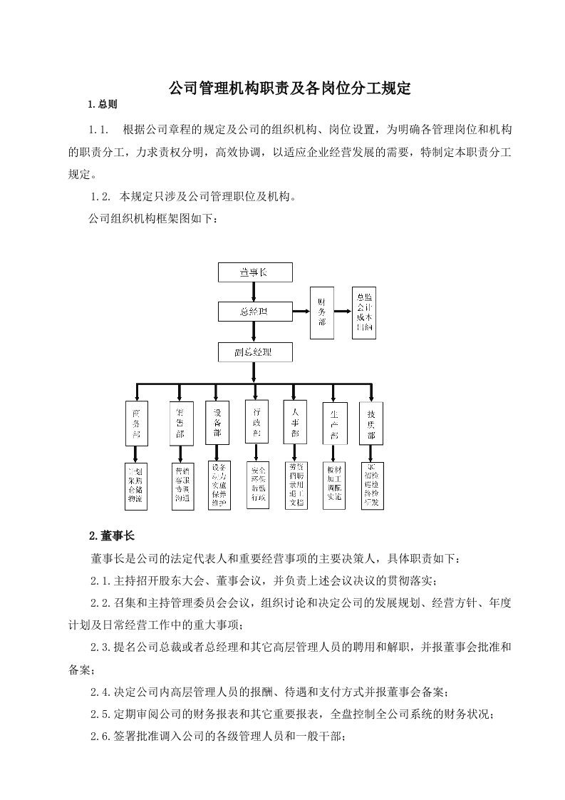 公司管理机构职责分工规定