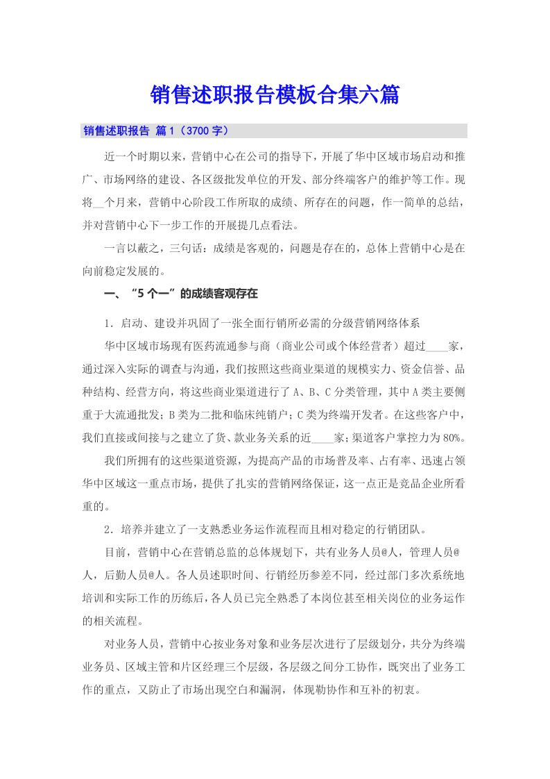 销售述职报告模板合集六篇