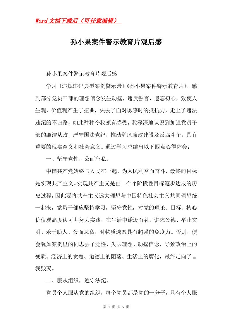 孙小果案件警示教育片观后感Word