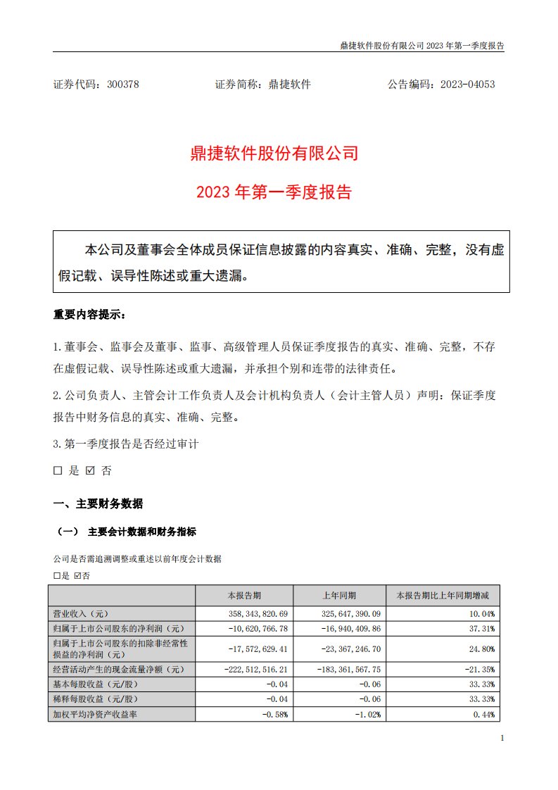 深交所-鼎捷软件：2023年一季度报告-20230427