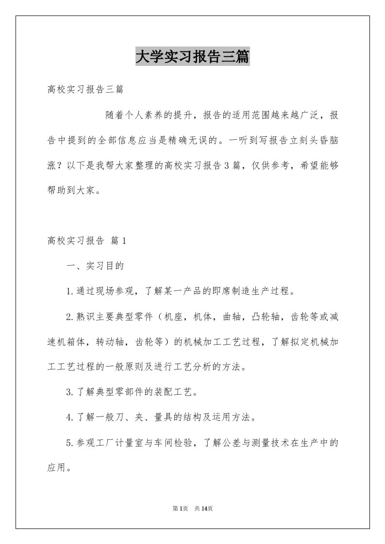 大学实习报告三篇范本5