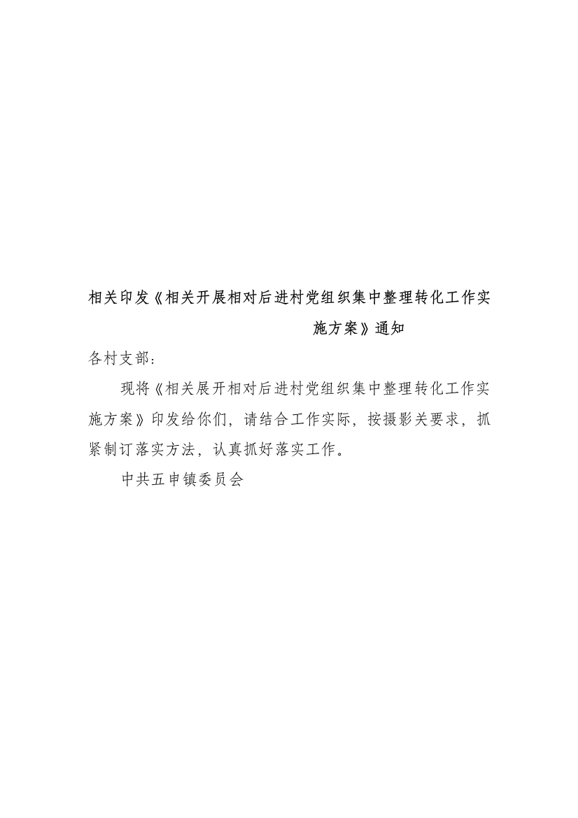 后进村整顿专项方案