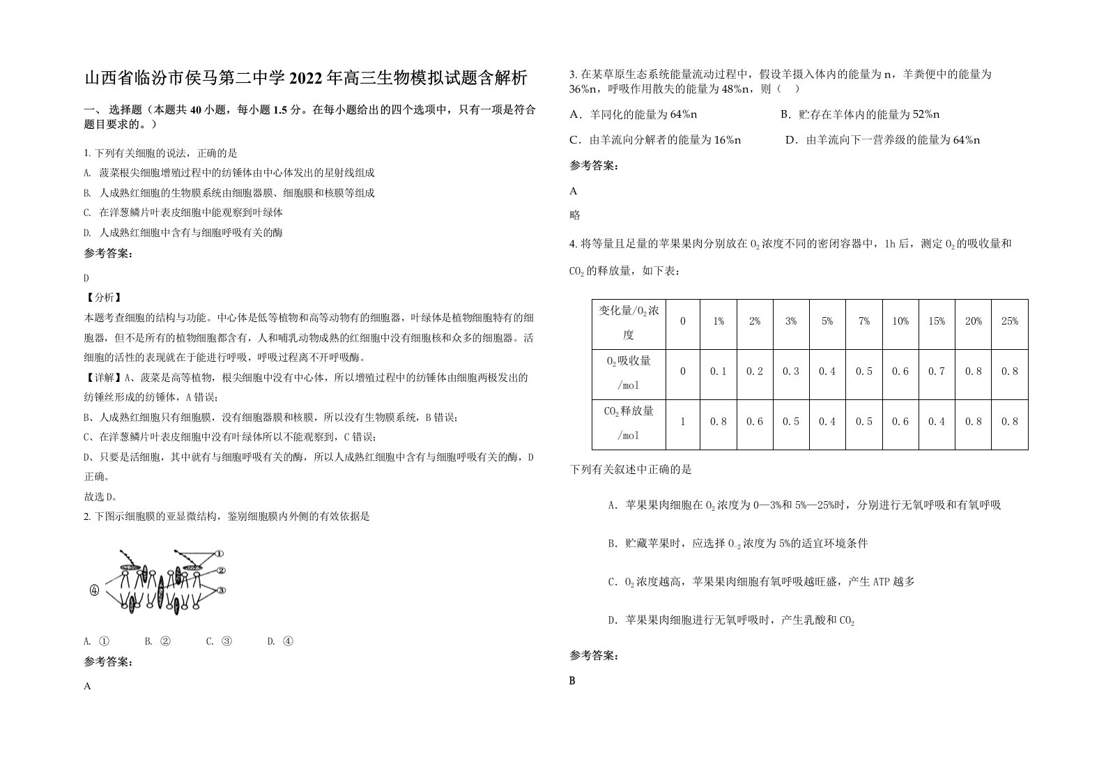 山西省临汾市侯马第二中学2022年高三生物模拟试题含解析