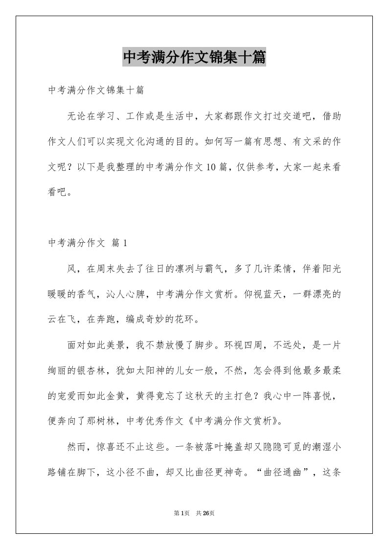 中考满分作文锦集十篇例文