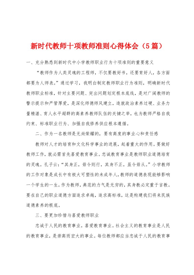 新时代教师十项教师准则心得体会（5篇）