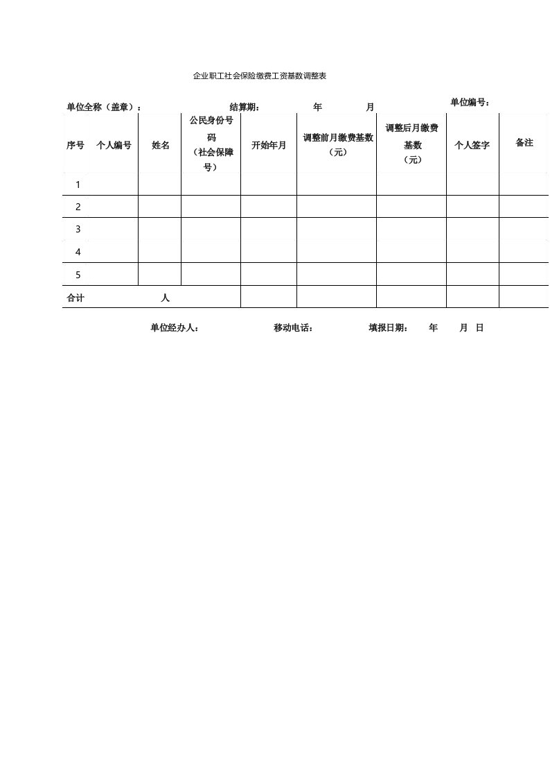 企业职工社会保险缴费工资基数调整表