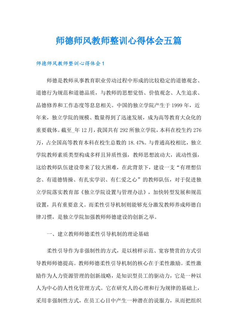 师德师风教师整训心得体会五篇