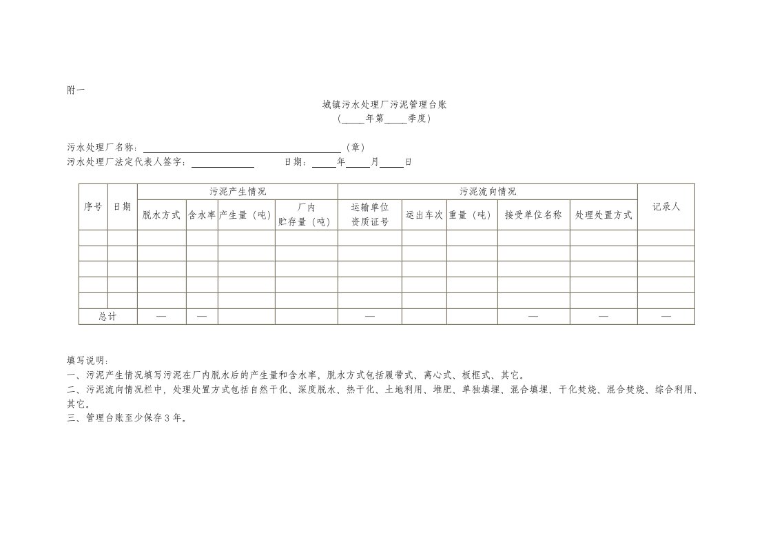 江苏省污泥管理台账