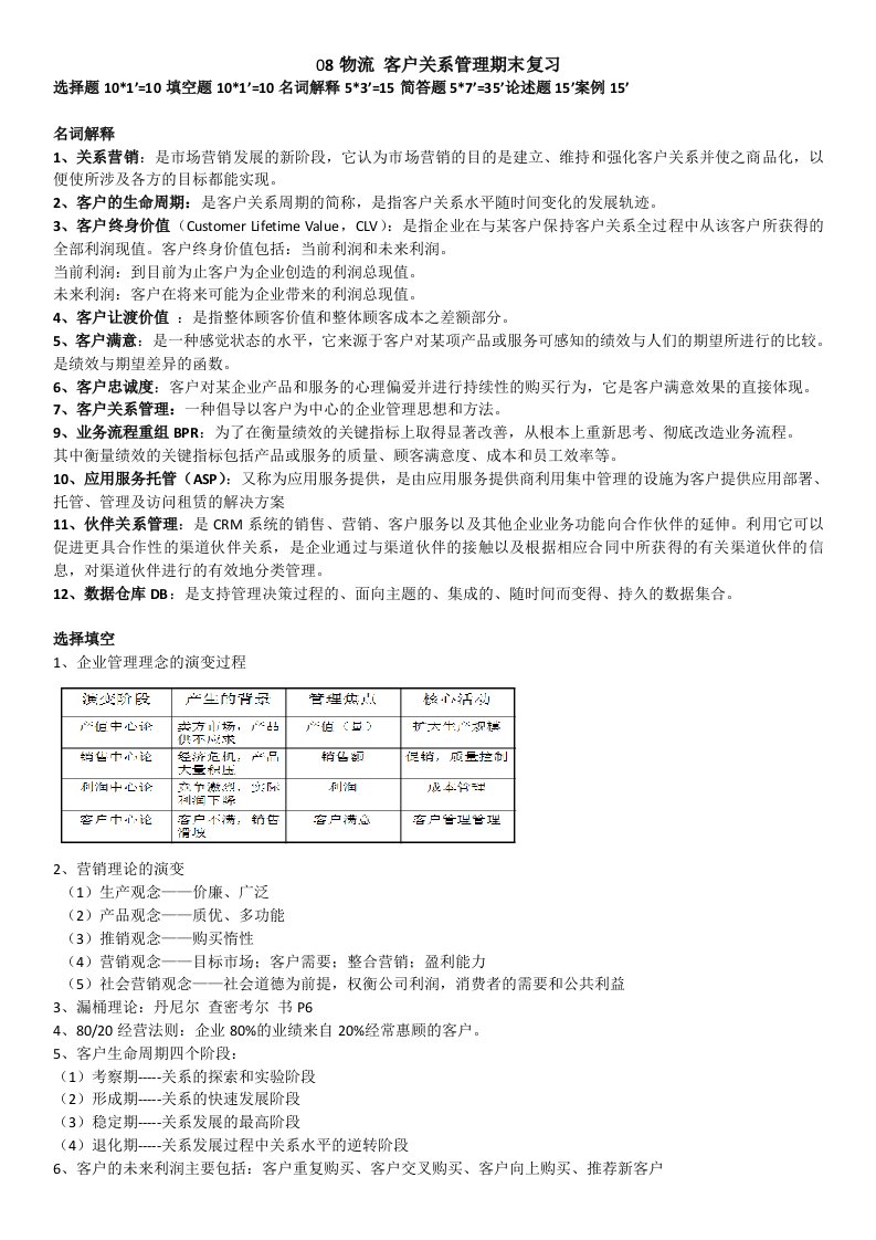 客户关系管理期末复习