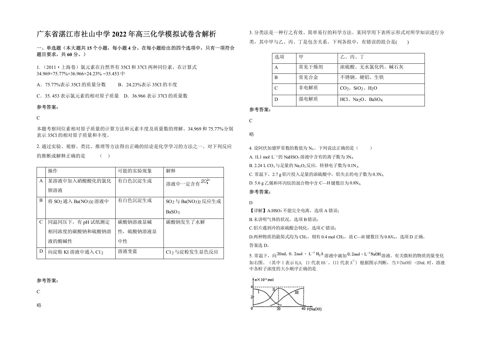 广东省湛江市社山中学2022年高三化学模拟试卷含解析