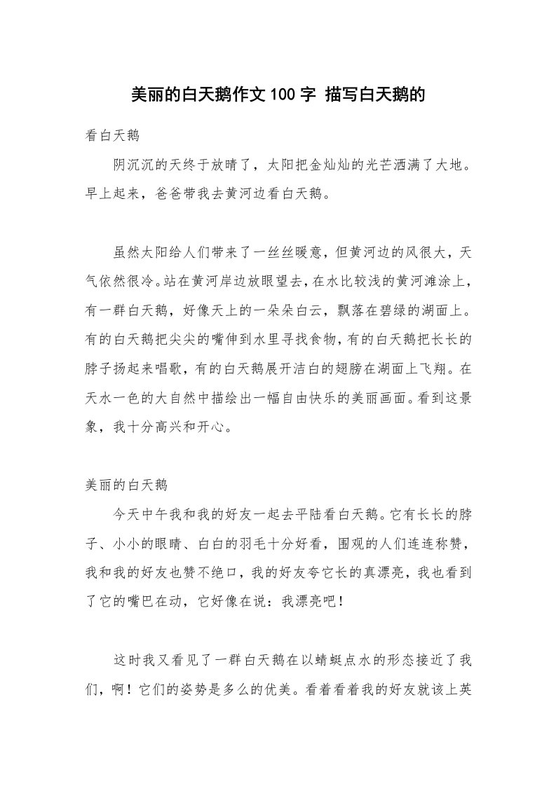 美丽的白天鹅作文100字