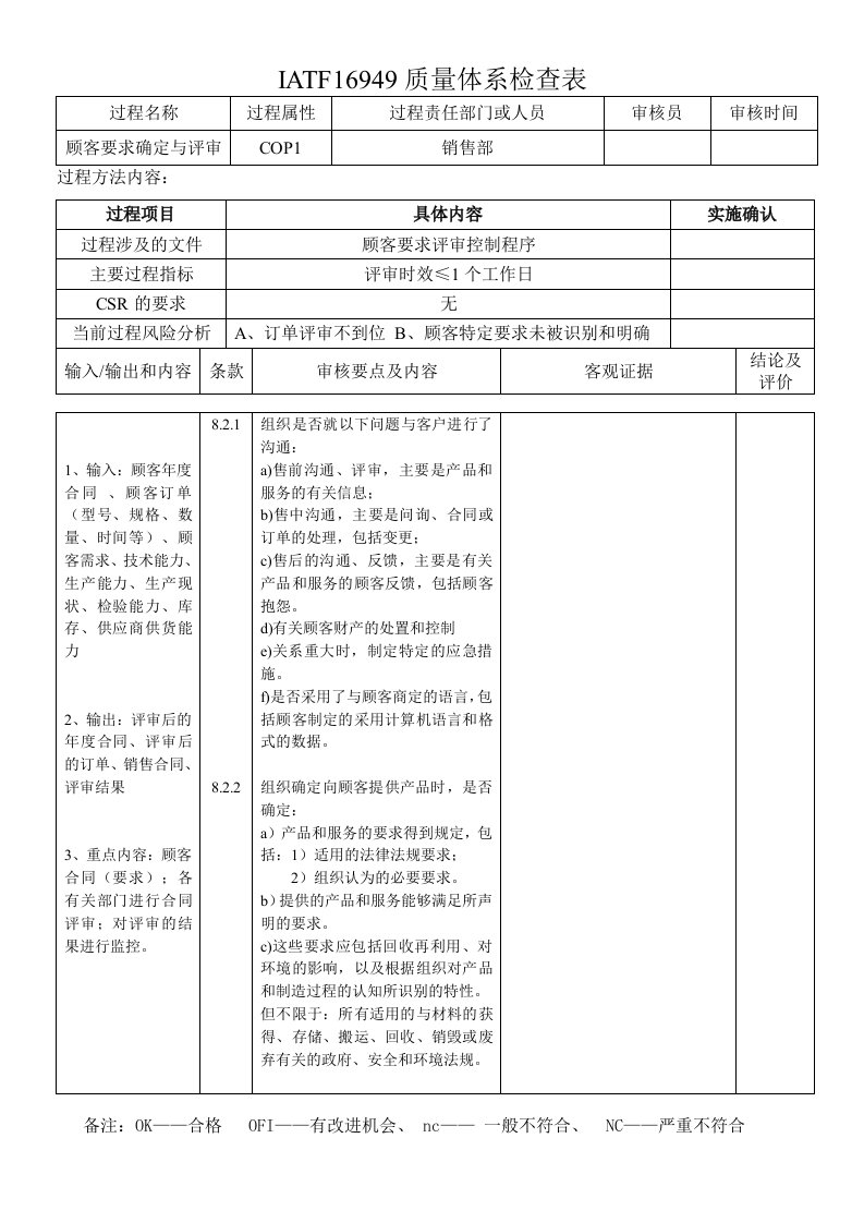 IATF16949审核表