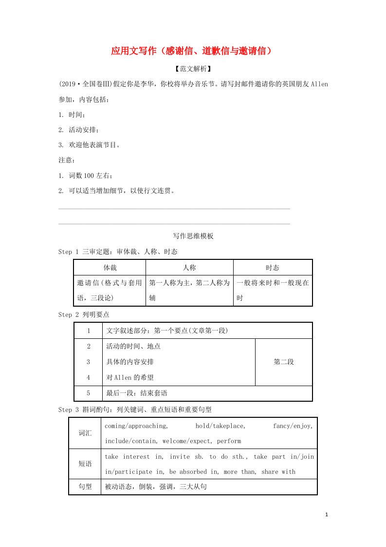 2022届高考英语二轮专题复习10应用文写作感谢信道歉信与邀请信