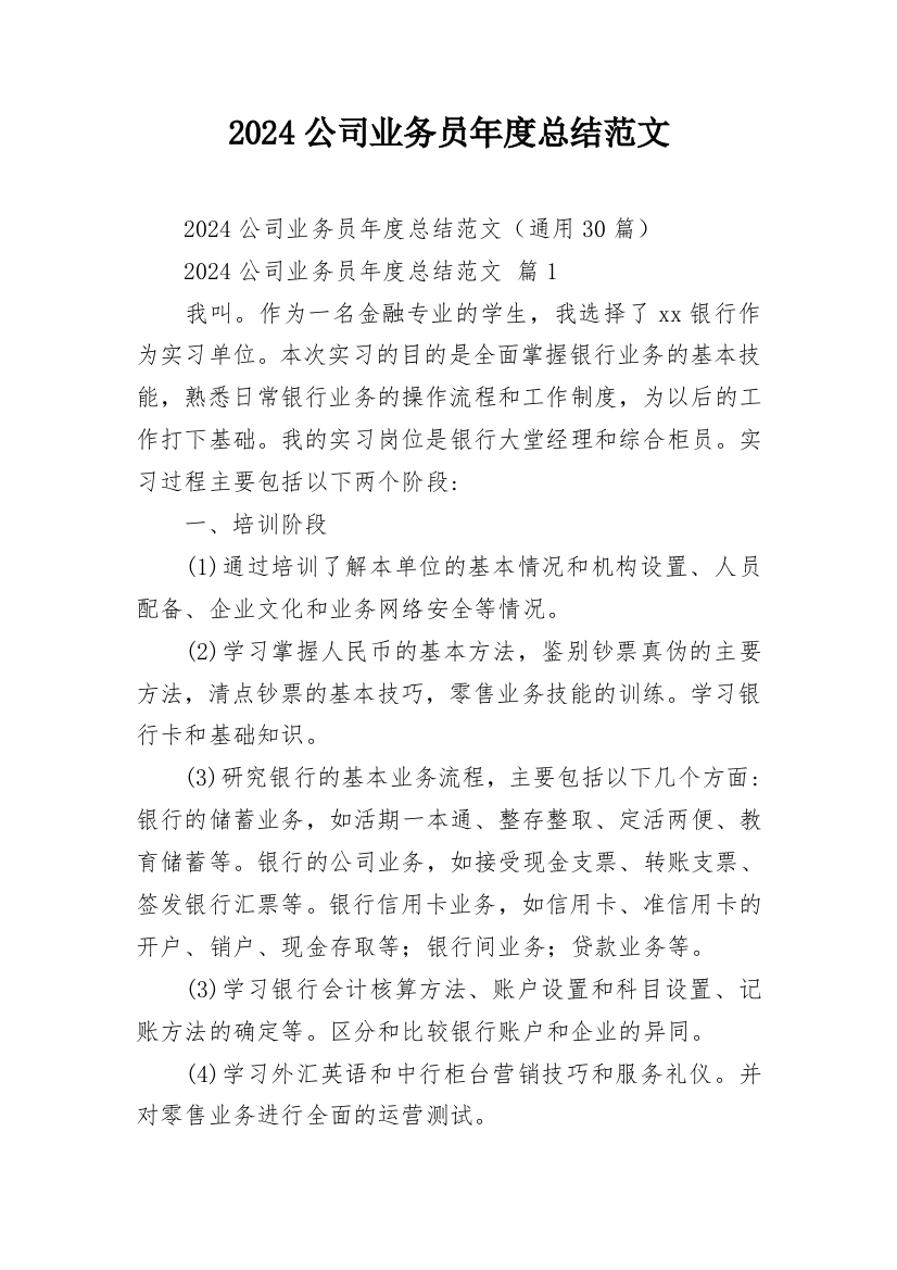 2024公司业务员年度总结范文