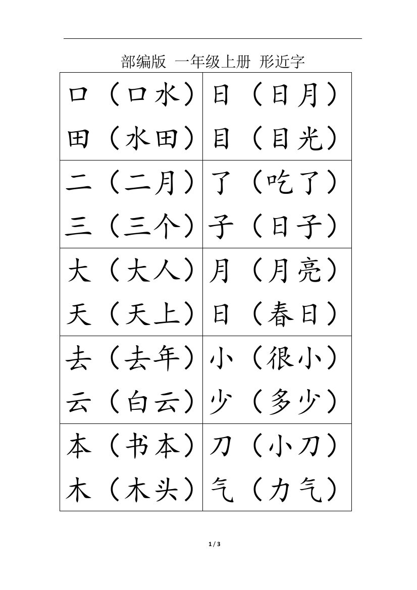 【小学精品】部编版-一年级上册-形近字