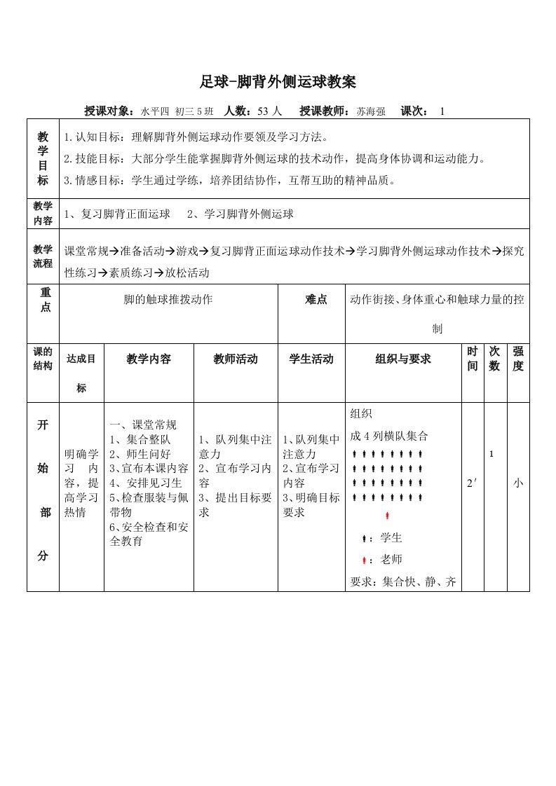 足球-脚背外侧运球教案