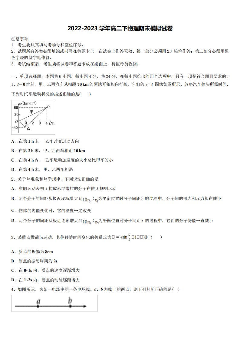 2023年清华大学物理高二下期末学业水平测试模拟试题含解析