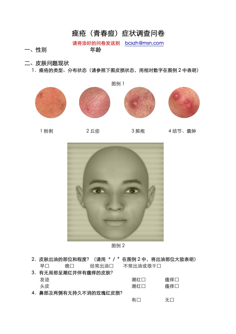 痤疮青春痘症状调查问卷