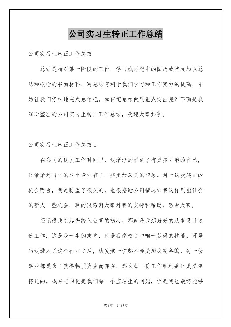 公司实习生转正工作总结范本