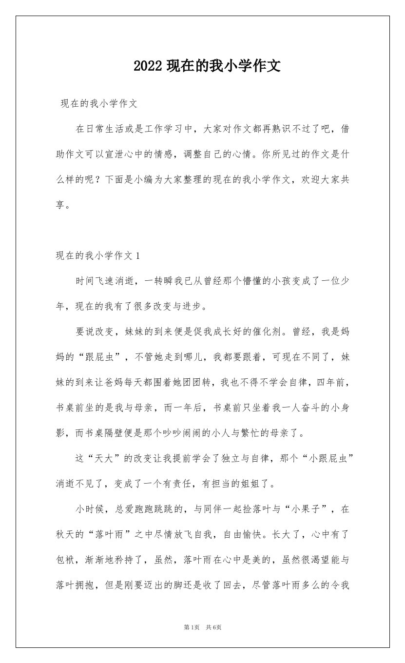 2022现在的我小学作文