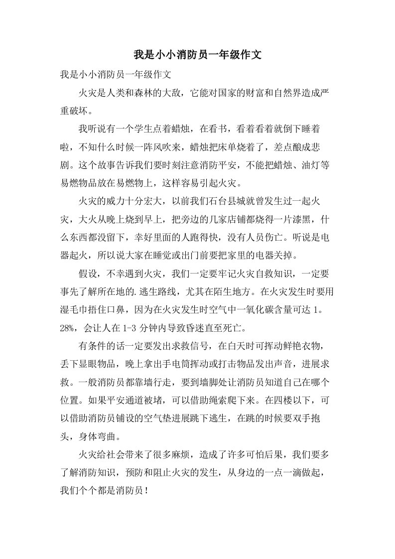 我是小小消防员一年级作文