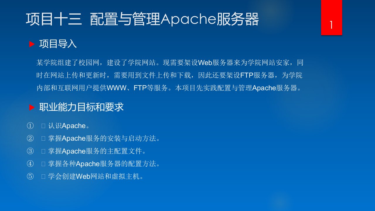 Linux网络操作系统项目教程项目13配置与管理Apache服务器ppt课件