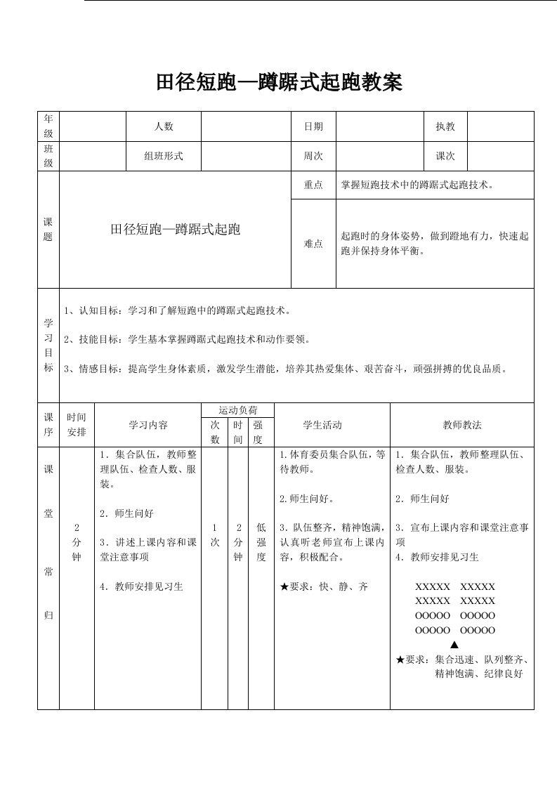 田径短跑-蹲踞式起跑教案