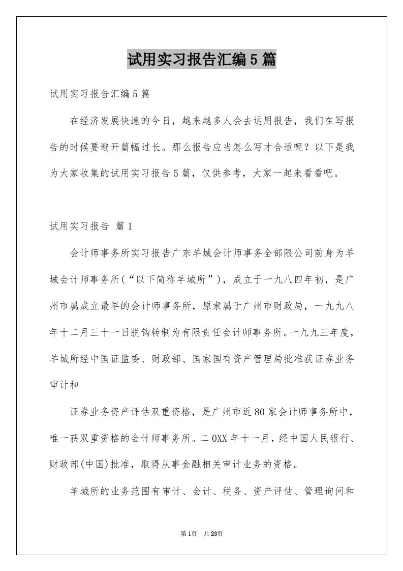 试用实习报告汇编5篇